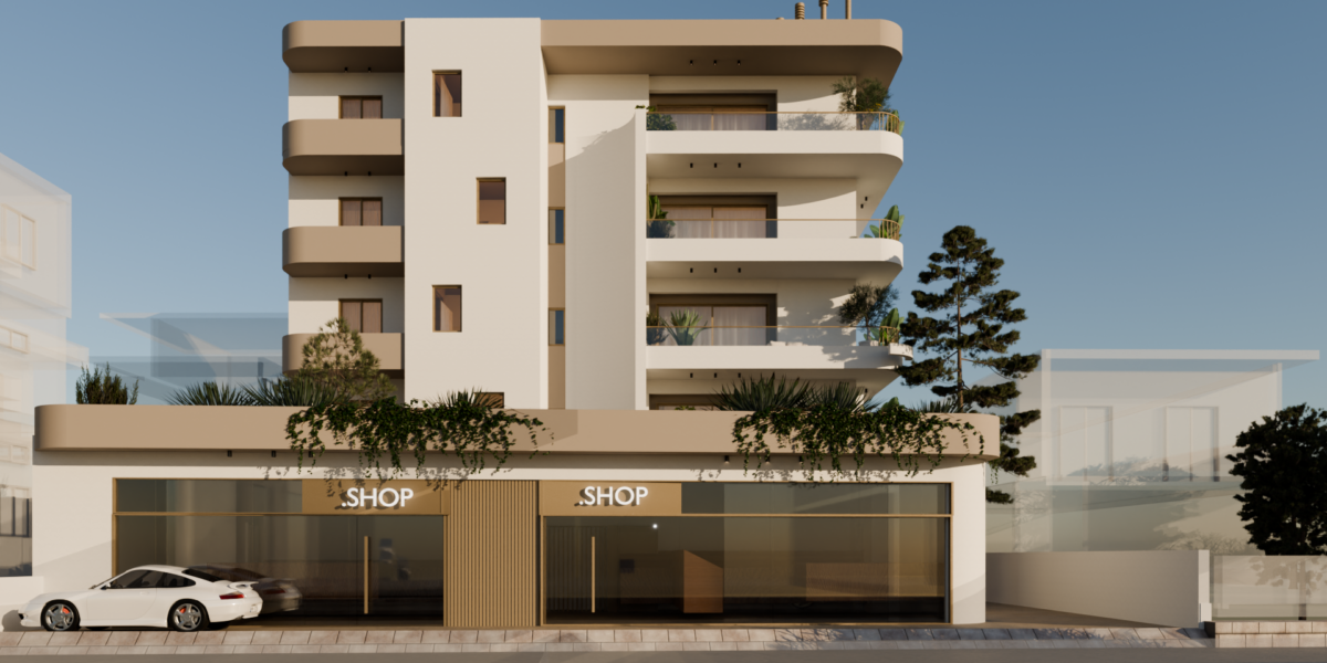 Νέο συγγκρότημα καταστημάτων και πενταώροφης πολυκατοικίας με υπόγειο